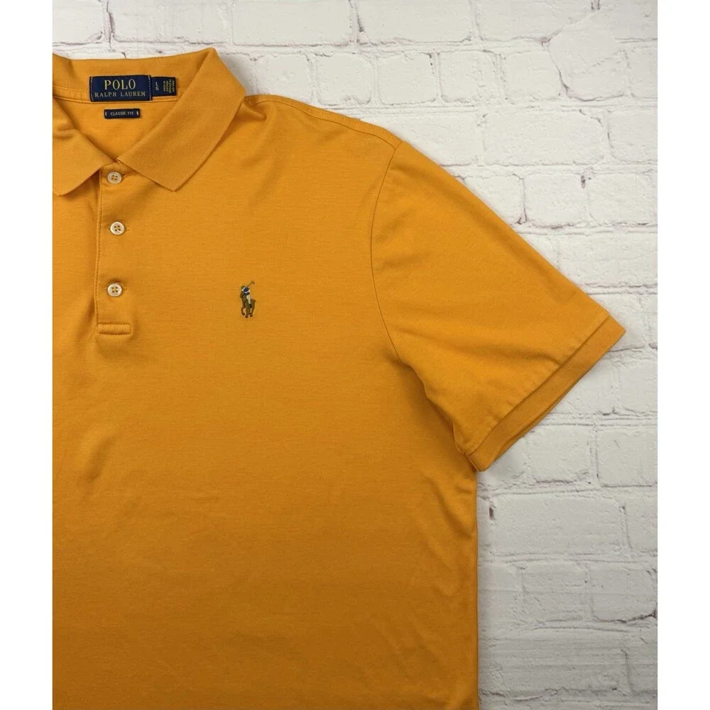 Polo Ralph Lauren Polo Shirt Mens LG Orange Custom Fit Short Sleeve